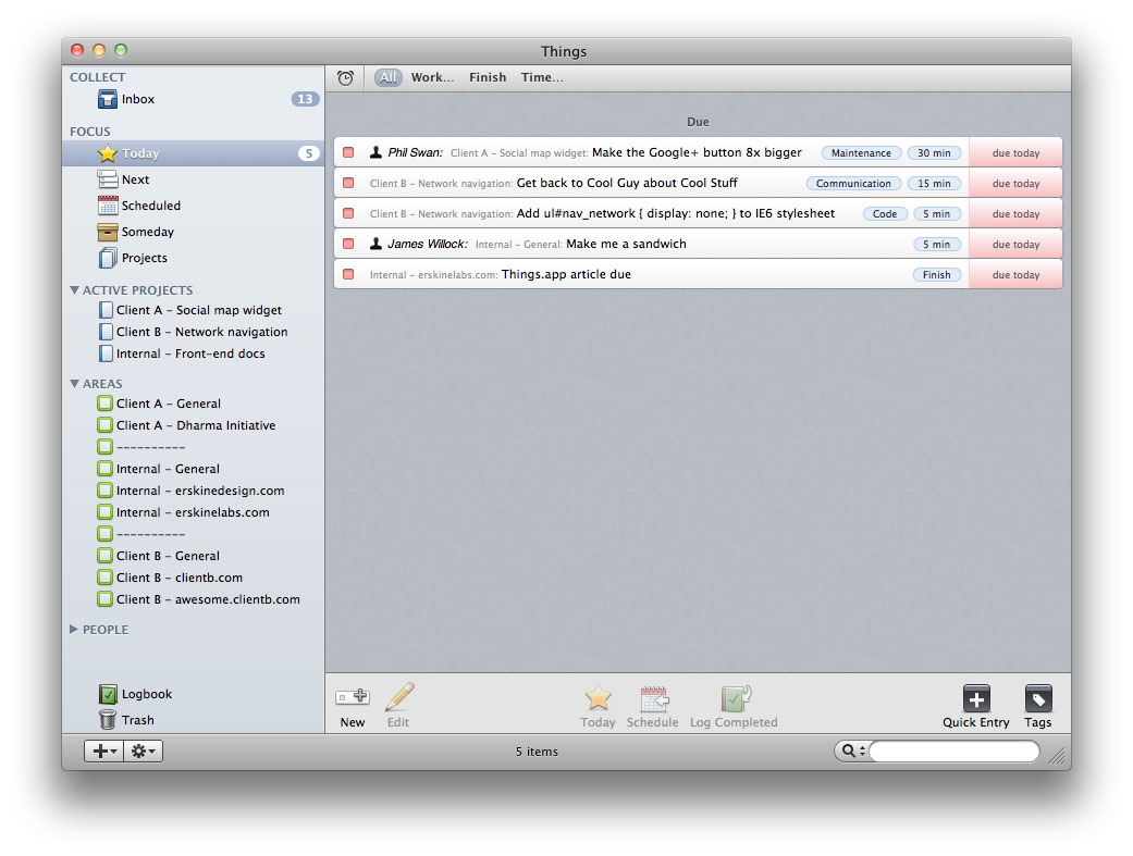 A screenshot of Things.app showing how I use it