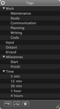 A screenshot of the Things.app 'tags' module with the tags that I use.