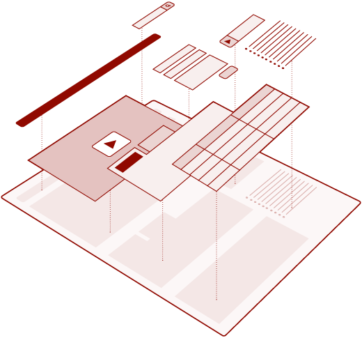 A 3D illustration of a website with the components popping out of it.
