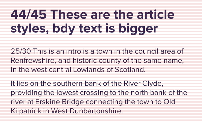 Detailed typographic styleguide and how the elements of the page fit together